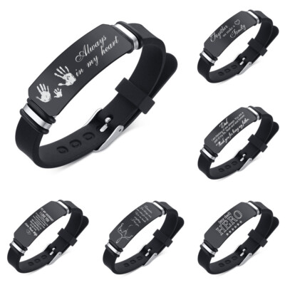 Personalized Photo Bracelet For Men - Custom Silicone ID Band With Engraved Picture & Name