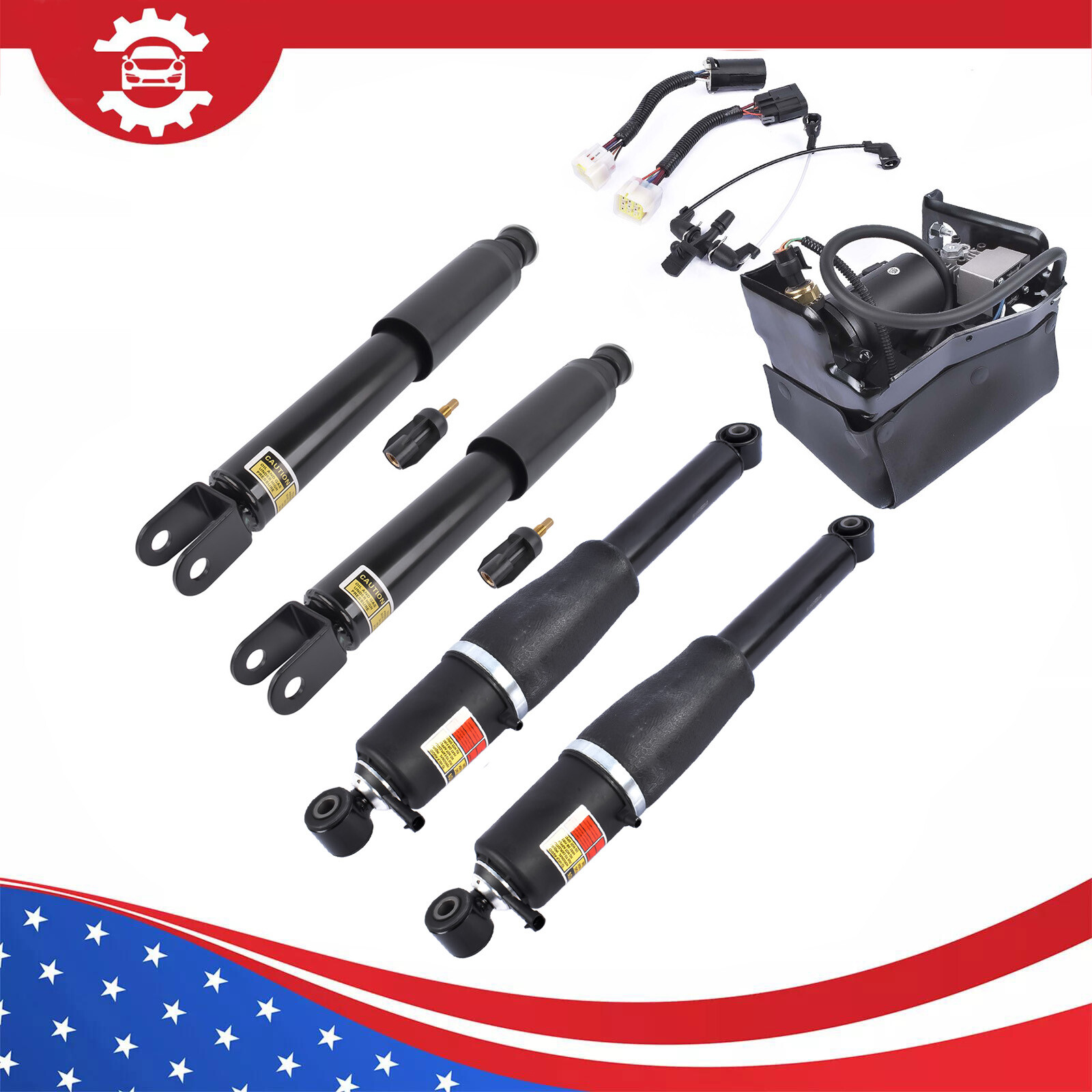 5x Front Rear Air Suspension Shock & Compressor For Cadillac Escalade GMC Yukon