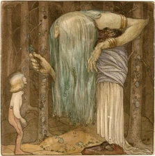 The Magic Herb by John Bauer – circa 1915 Etching – Scandinavian Folklore Art