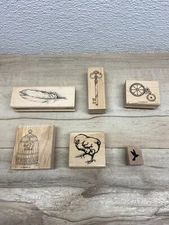 Set Of 6 Mixed Brands Wood Mounted Rubber Stamps