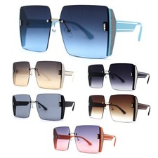 Womens Rimless Side Glitter Trim Oversize 90s Butterfly Sunglasses