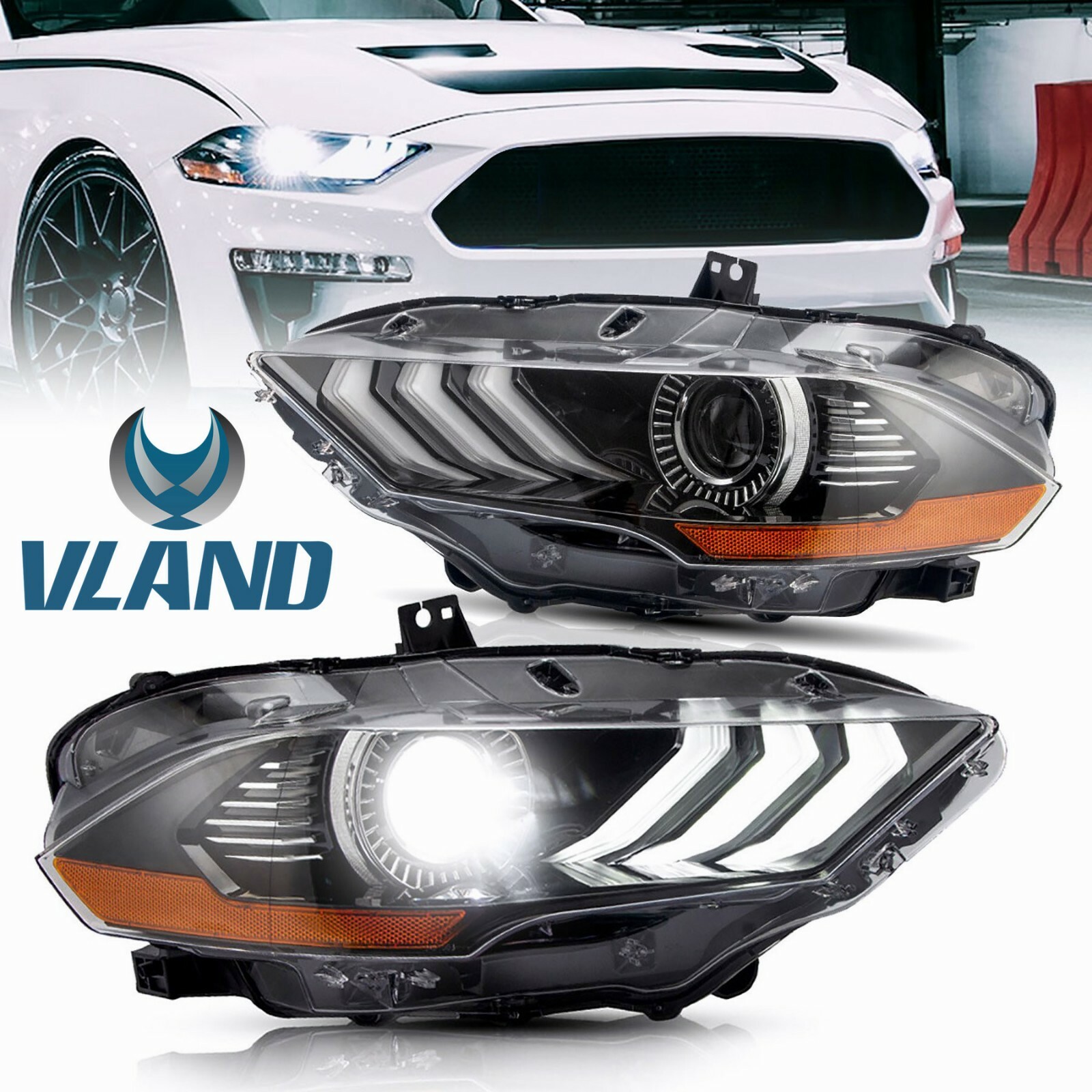 Phare Dual Beam Ford Mustang 2018 optique Premium en polycarbonate VLAND
