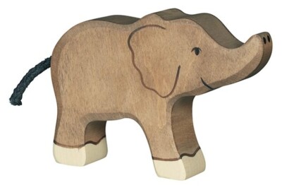 Holztiger 80537 Elephant Small Trunk High 4 11/16in Wooden Figures Series Wild