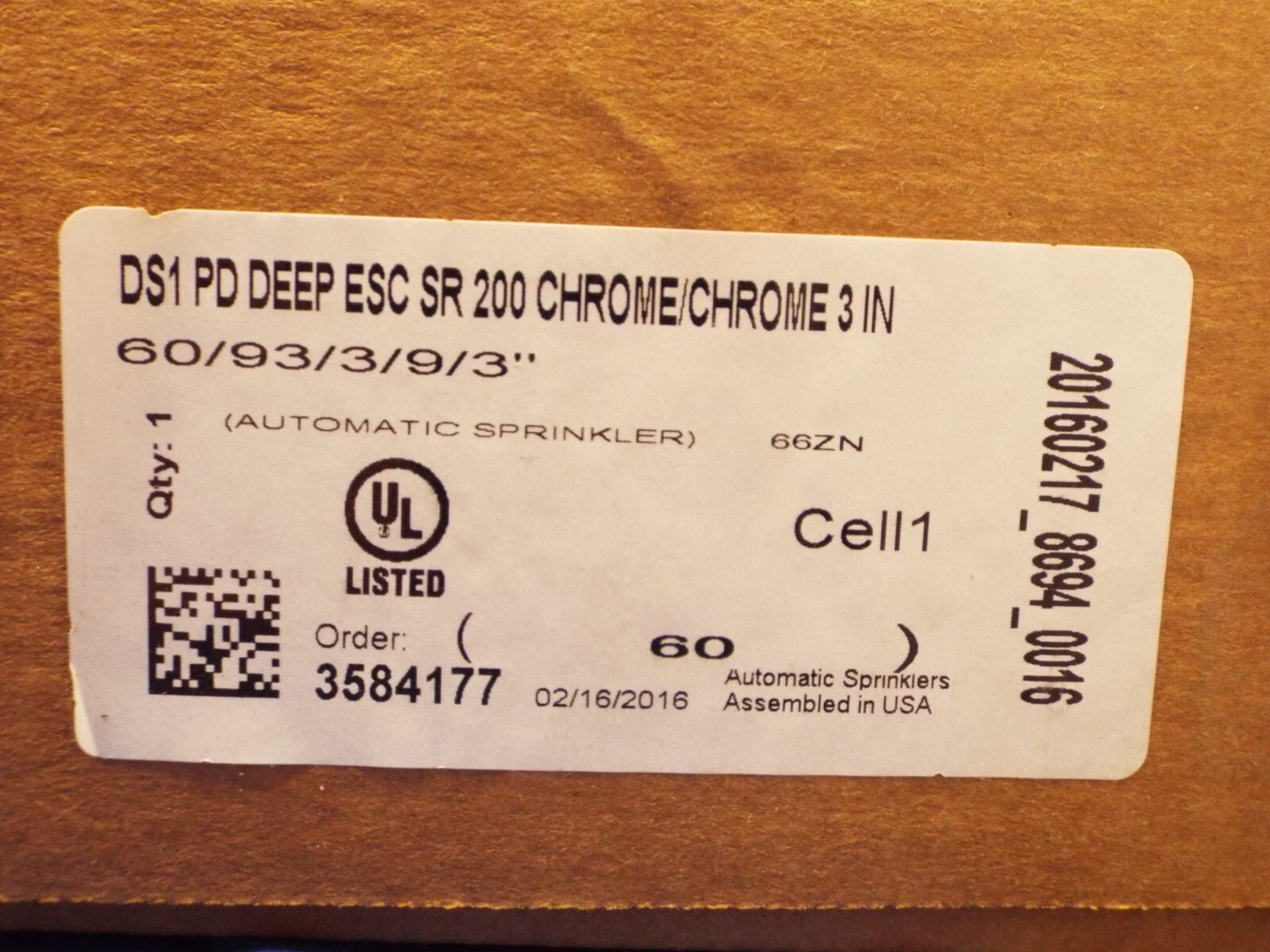 Tête D'arrosage Chromée Tyco 12 DS1 PD Deep Esc QR 155 - Pour Système D'irrigation, Métal
