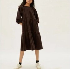 Everlane Tiered Corduroy in Bitter Chocolate Relaxed Casual  Midi Dress S