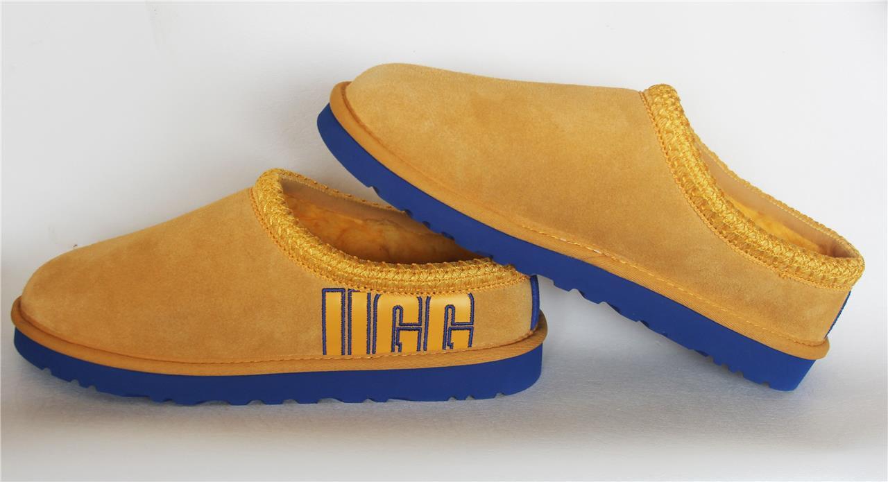 PANTOFOLA D’ORO Pantofole UGG TASMAN grafica misto lana fodera in pelliccia giallo blu pelle scamosciata scarpe Mns 9
