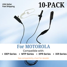 10x Acoustic Tube 2-Wire PTT Mic Earpiece for Motorola Radios XPR3300e, XPR3500