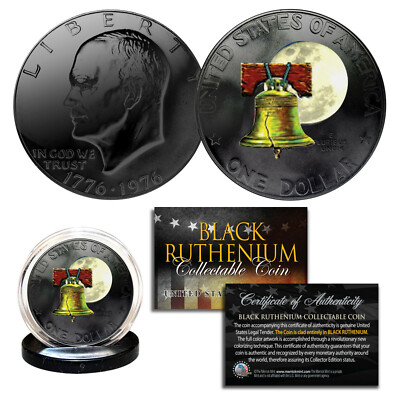 DUAL BLACK RUTHENIUM & COLORIZED 1976 Bicentennial Eisenhower IKE Dollar US Coin