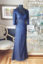 A1075 CAMERON BLAKE 213632 SZ 4 NAVY 410 MOTHER BRIDE FORMAL BEADED GOWN DRESS
