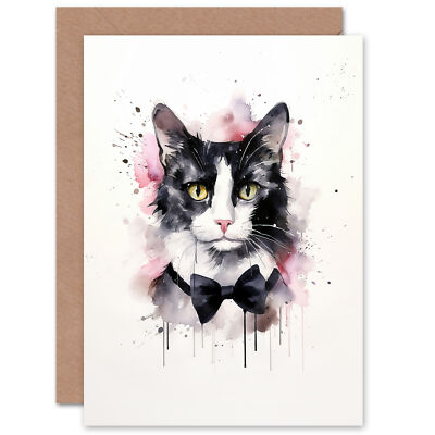 Smoking Katzenliebhaber Geschenk Aquarell Haustier Portrait Gemälde Blanko Grußkarte