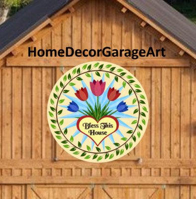 Barn Quilt Sign, Tulips Bless This House, Hex Round Metal Sign 6 Sizes