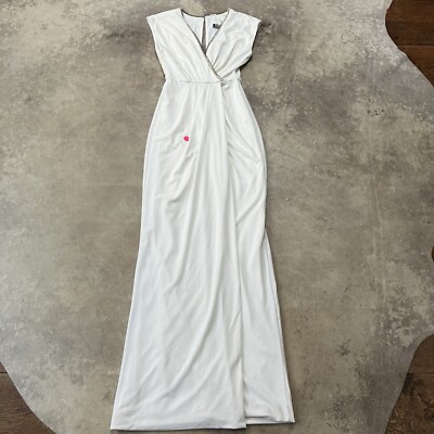 Rachel Zoe Dress Womens 0 White Beaded V Neckline Maxi Sleeveless Slit Evening