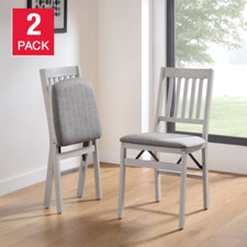 Stakmore Wood Folding Chair, Fabric Seat, Dining, Home Furniture, GRAY, 2-Pack