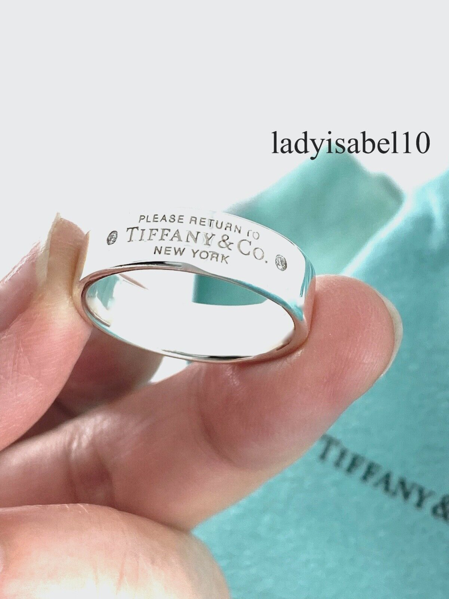 Sz 8 Return To Tiffany & Co 2 Diamond Band Ring Sterling