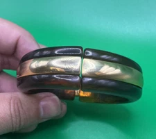 Vintage NAPIER Signed Gold Tone Faux Tortoise Shell Hinged  Bracelet