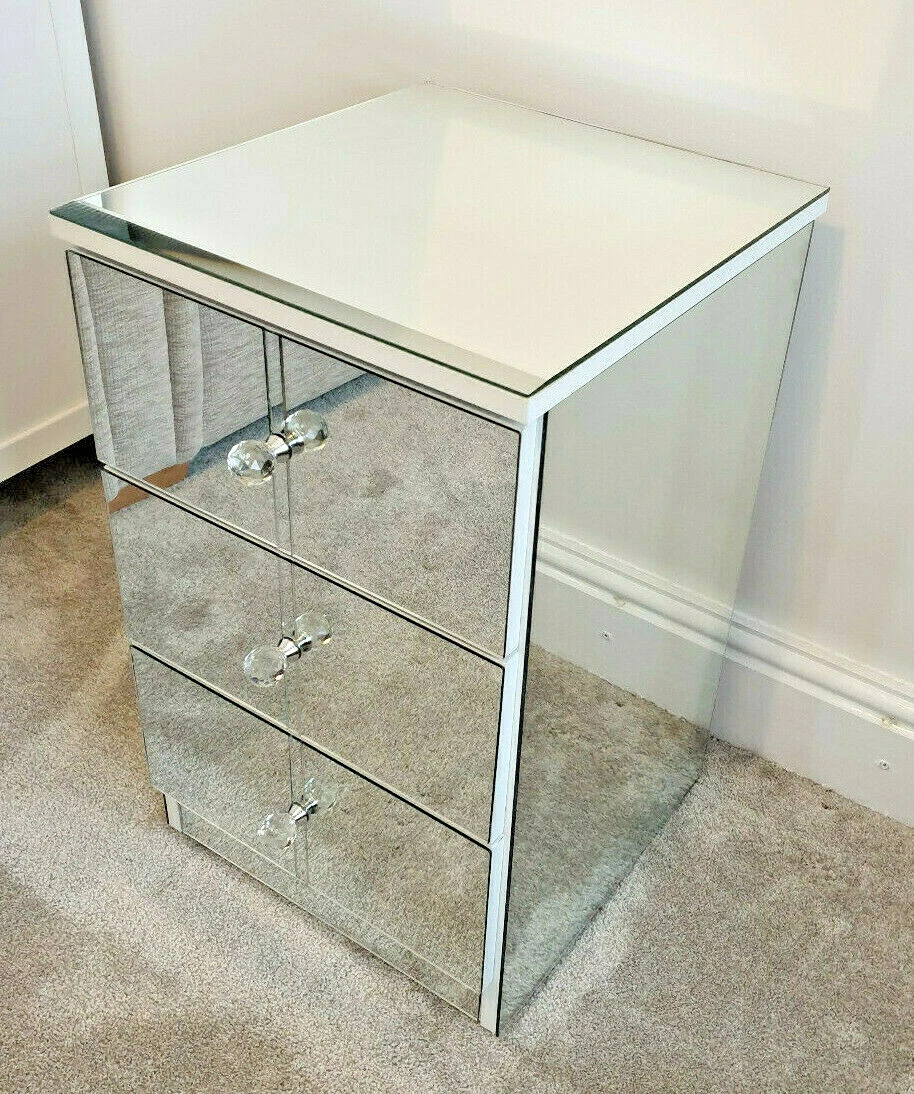 3 drawer bedside table mirrored outlet