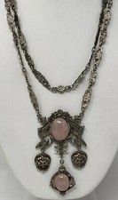 COLLANA VINTAGE CINI PERUZZI NOUVEAU ARGENTO STERLING INTRICATA QUARZO ROSA
