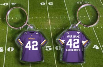 MINNESOTA VIKINGS Shirt Trikot SCHLÜSSELRING, vollständig personalisierter Name & Nummer NFL