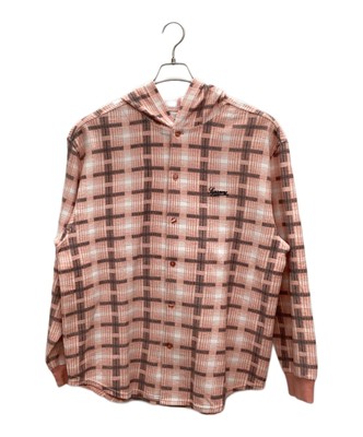 SUPREME Hooded Plaid Knit Shirt Size: L Pink Men | eBay