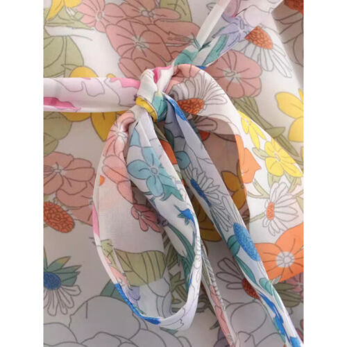 Frühling Damen süß Blumendruck Kleid Stehkragen Laternenärmel Rüschenrock - Bild 5 von 13