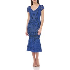 JS Collections Soutache Embroidered Keyhole Back Dress, Royal Blue, 2
