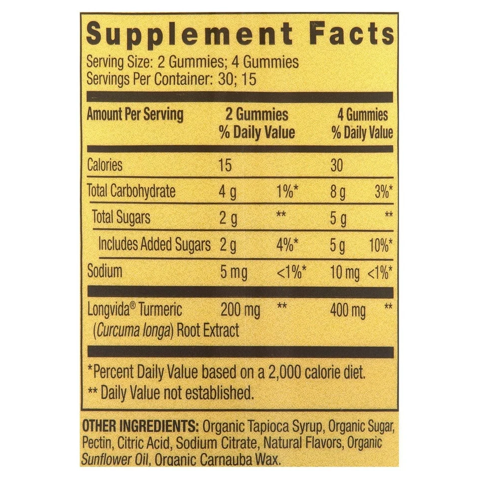 Spring Valley Non GMO Longvida Turmeric Vegetarian Gummies, Peach Mango, 60 Ct - Image 3 of 4