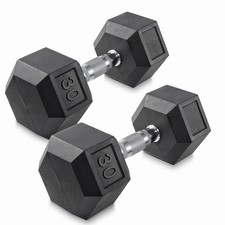 30 lb Pair Rubber Coated Hex Dumbbell Set, 60 Pounds Total