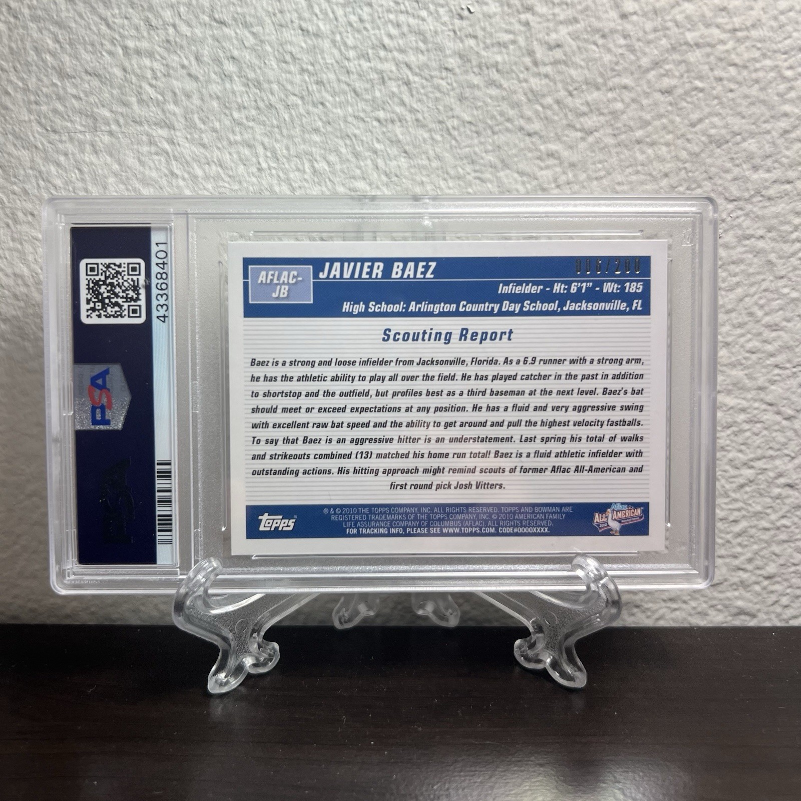 2010 Bowman Baseball Aflac Javier Baez Auto PSA 9 /200 Tigers