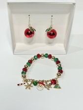Christmas Charm Bracelet Drop Dangle Red Ornament Earrings Jewelry Lot Santa