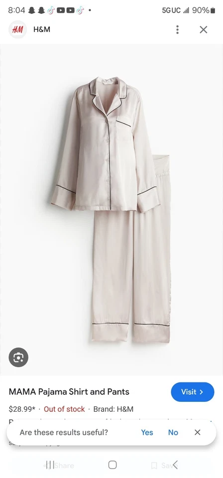 H&M MAMA Maternidad Juego de 2 Piezas Pijama Beige con Borde Negro Talla L. C26 Foto 2 de 4