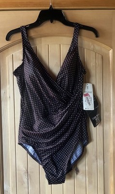 NWT Miraclesuit Brown Polka Dot One Piece Swimsuit 16