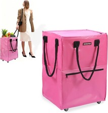 Medium Reusable Grocery Bag on Wheels Heavy Duty Rolling Shopping Tote W/ Handle