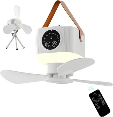 Camping Ceiling Fan with Light Remote Rechargeable Portable Tent Fan Timer Stand