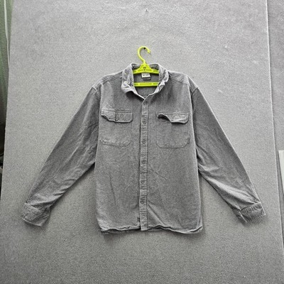 Eddie Bauer Men Button Up Shirt XXL Gray Long Sleeve Chamois Work