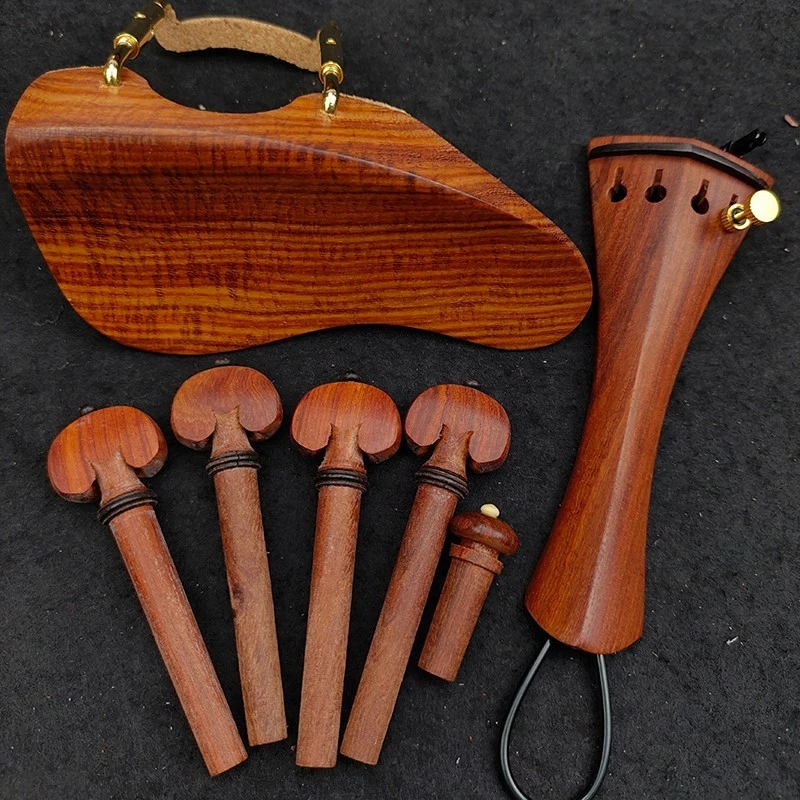 Rosewood 4/4 Violin Parts Fittings Kits, Violin Chinrest Tailpiece pegs Endpin - Image 3 of 4