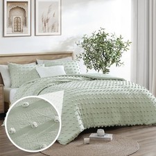 Swift Home King Sage Comforter Set Decorative Tufted Pom Poms Bedding Set 3...
