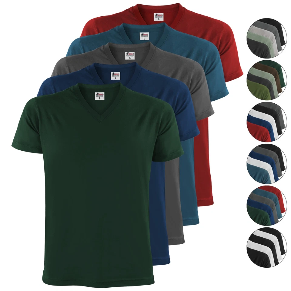 5er Set T-Shirt Herren Basicshirt Männer S - 5XL tshirt V-Ausschnitt Baumwolle - Bild 1 von 1