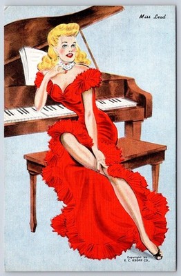Vintage E.C. Kropp Pinup Miss Lead Red Dress Piano 1940s