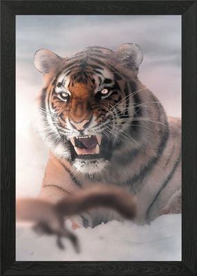 Tiger und springendes Eichhörnchen gerahmtes Wandbild Poster Leinwanddruck Bild