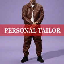 Men's 100 Genuine Soft Real Lambskin Leather TrackSuit Sweatsuit Brown 