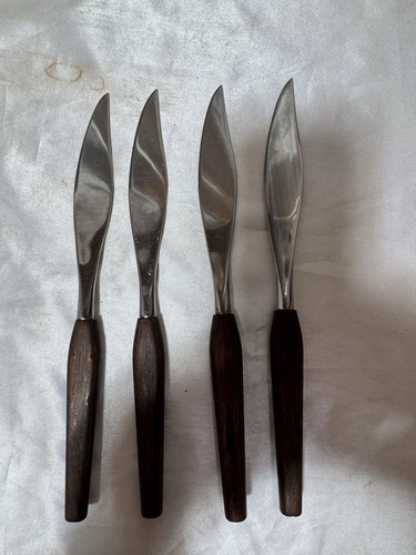 Vintage MCM Wood Handled Knives Marked Set 4