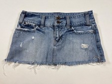 Vintage American Eagle Distressed Raw Hem Denim Mini Skirt Size 2 ii496 