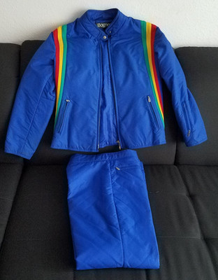 Vintage ski suit Bogner 2 pieces blue rainbow stripes size 42 - very good condition