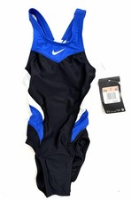 NWT Nike NX Swim Girls 20/GRL5 Black  Blue Sport Racerback One Piece Swimsuit