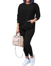Women Piece Outfits Casual Long Sleeve Sweatsuits Jogger Tracksuits Lounge Se...