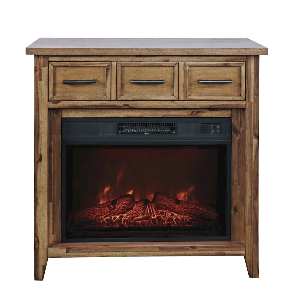 Transitional Rustic 32" Electric Fireplace Wire Brushed Cons
