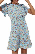 LOFT Floral Dress Flutter Sleeves V Back Size 14 Plus