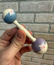 Vintage 1940s Baby Rattle Celluloid Plastic 4" Dumbbell Style Two-Tone