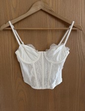 NUEVO CON ETIQUETAS BLANCO FOX BOUTIQUE Feel The Passion Encaje Bustier Romántico Top Blanco Talla XS