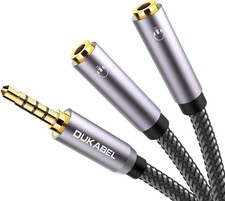 DUKABEL Headphone Splitter, Strong Braided  Gold-Plated 11inch / 26cm, Grey
